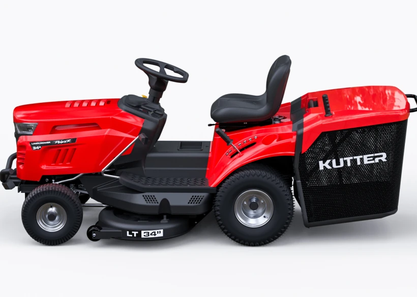 KUTTER LT-34R Lawn Tractor with ZONSEN XP380A 11.5HP engine and hydraulic drive, isolated on white.