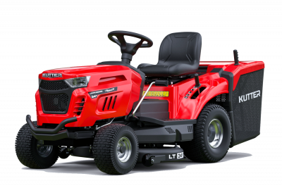 KUTTER LT-34R Riding Lawn Mower, 34-inch cutting width, 11.5HP engine, red, on a white background.